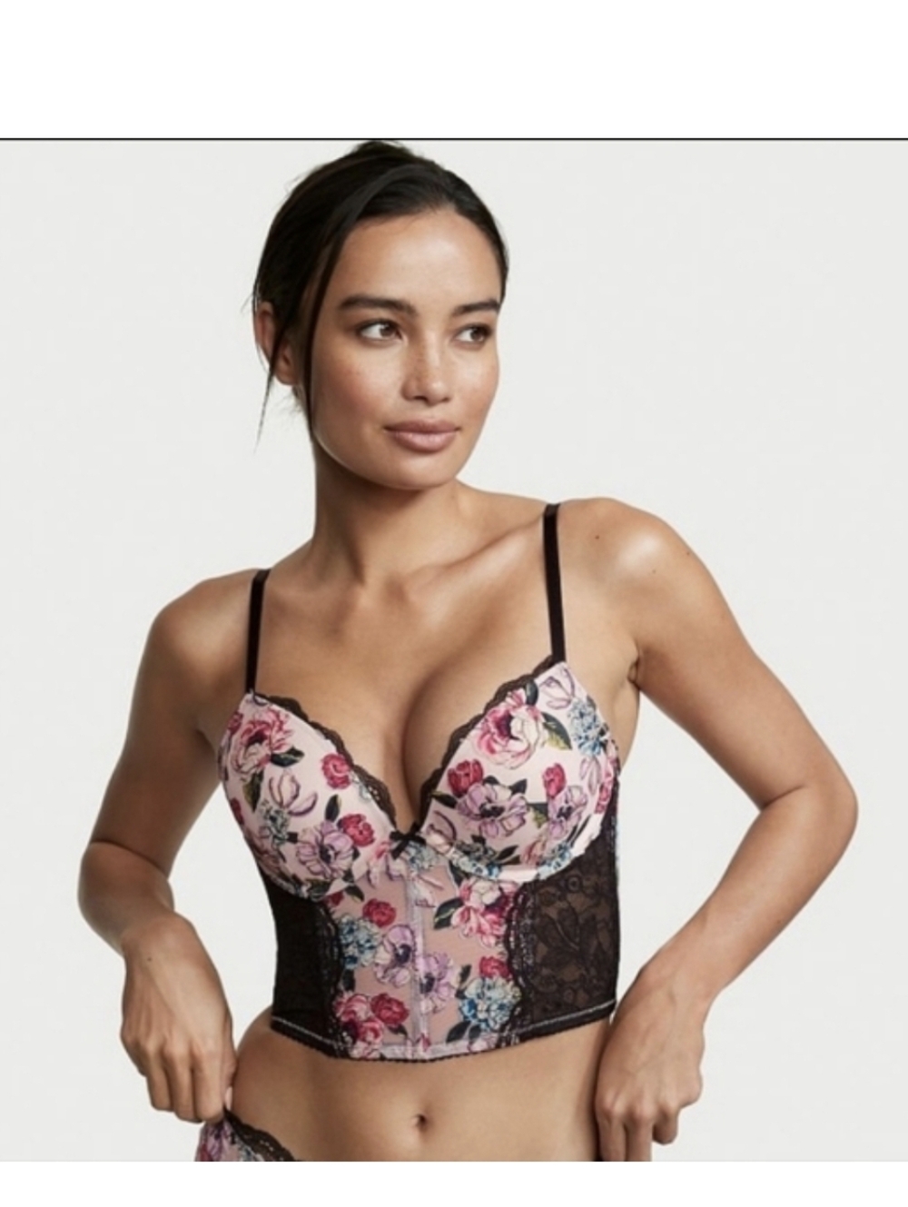 Victoria's Secret Lace Floral Longline Bustier. Very Sexy Push Up. Size: 32D